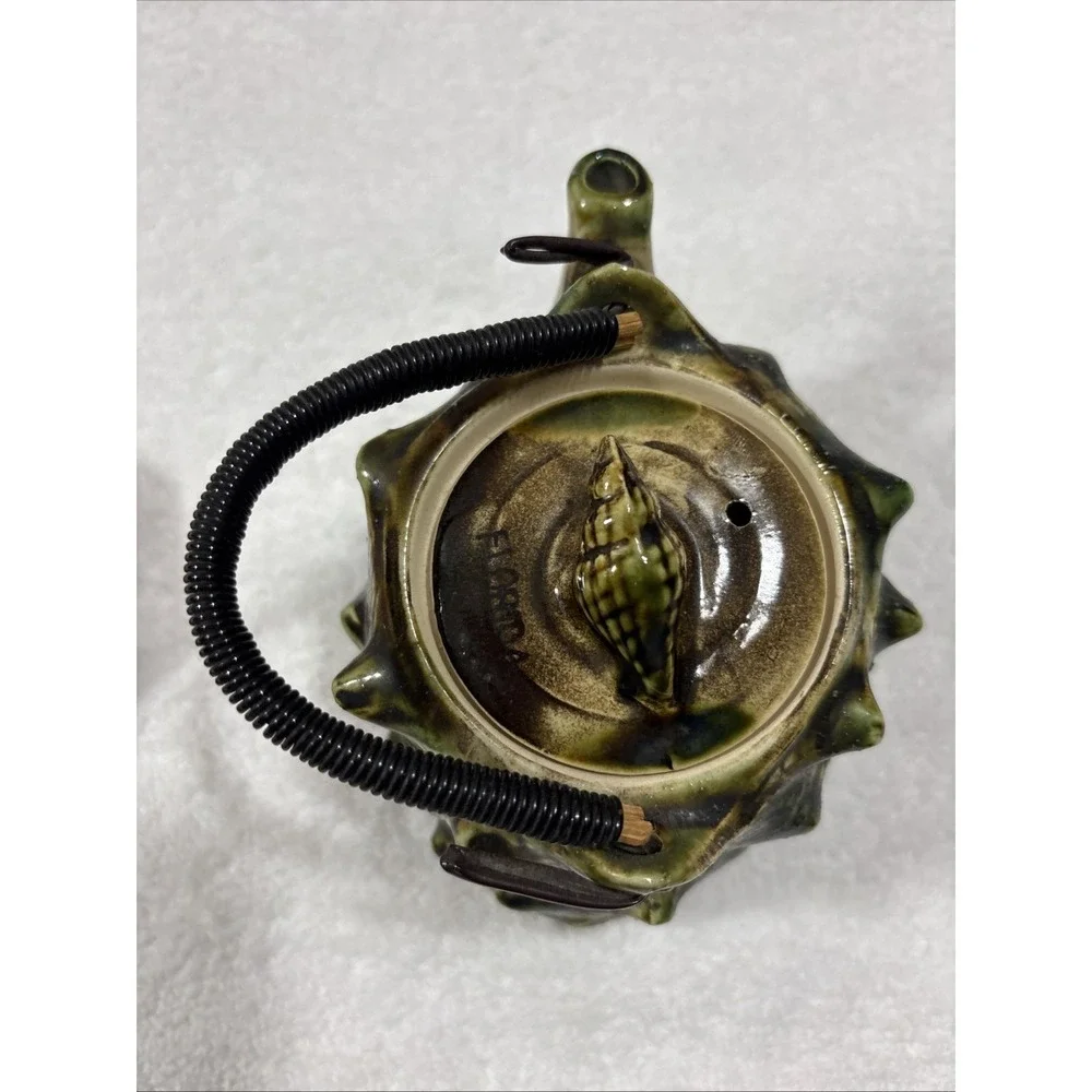 Vintage Japan Majolica Florida Green Conch Shell Teapot Small